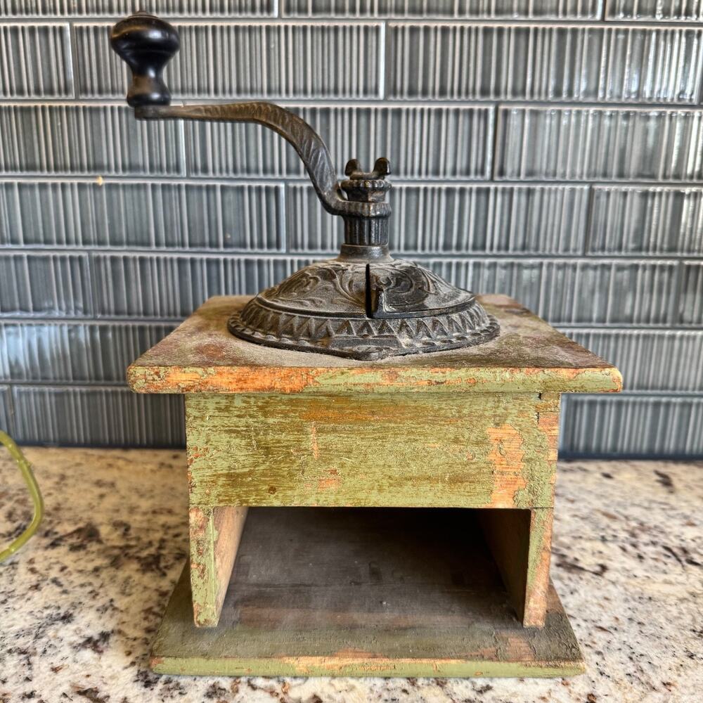 Antique Imperial Coffee Grinder Mill Cast Iron Green, Late 1800s Farmhouse Decor